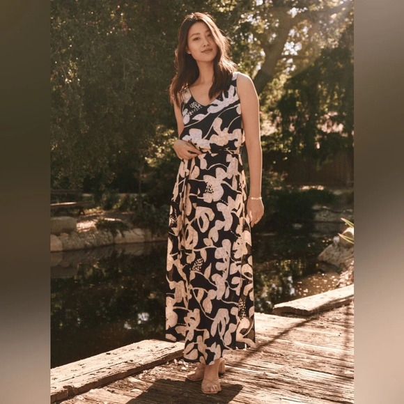 NWT NIC+ZOE Water Lillies Bianca Flowy Maxi Dress Indigo Multi Size Medium - Picture 1 of 9